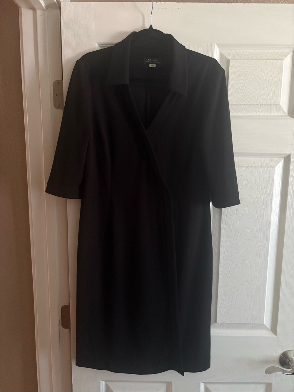 Tahari Arthur S. Levine dress black 3/4 sleeves collared contemporary office 8